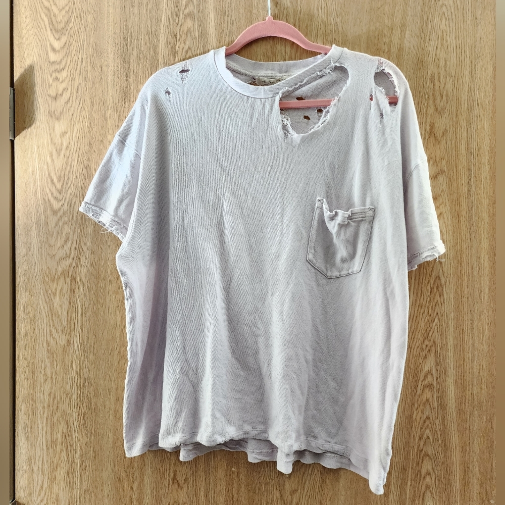 Free People Cream Oversized Cut Out Tee